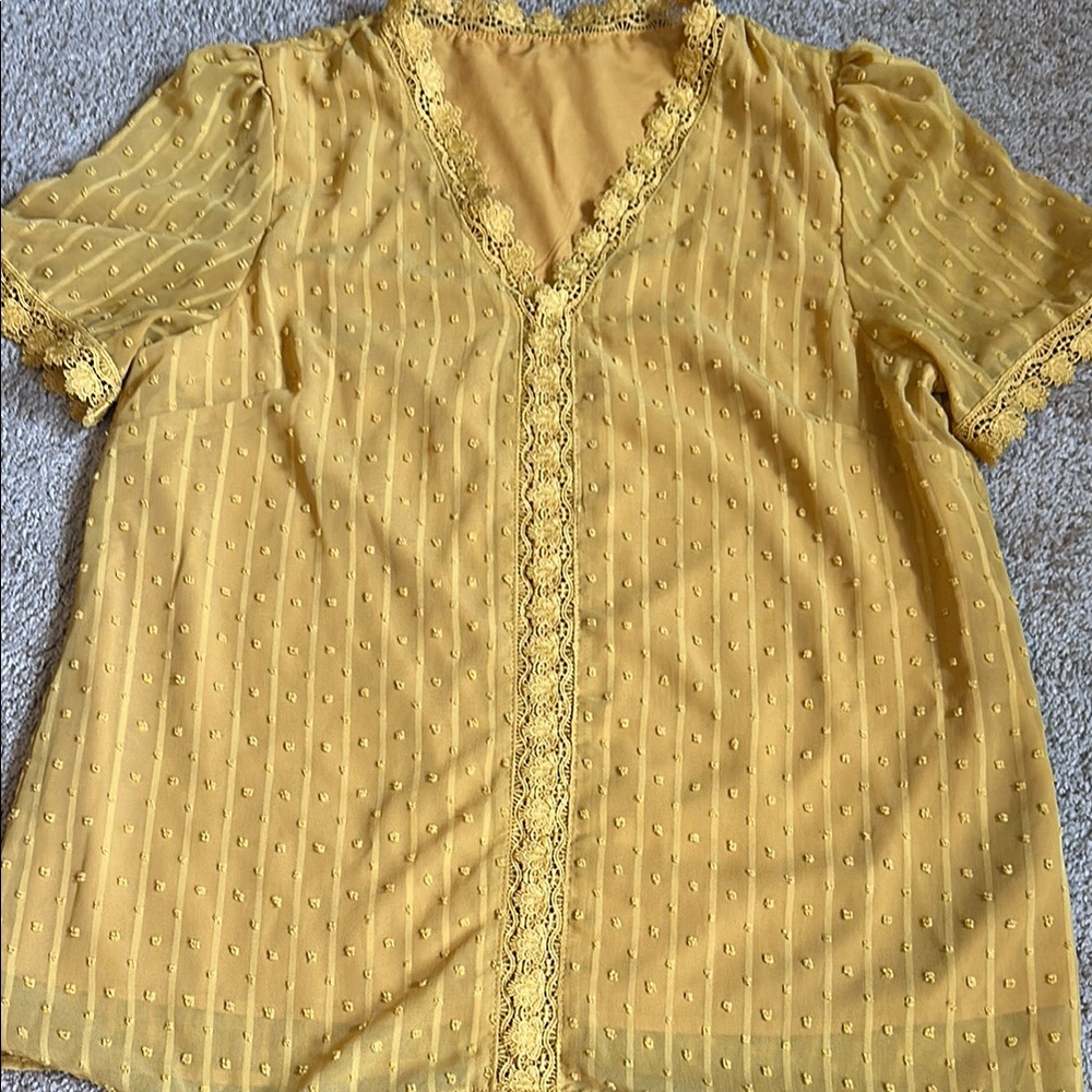 Yellow Lace Trim Blouse